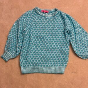 NEW Without Tags -Lilly Pulitzer Corabelle Teal and Cream Patterned Sweater
